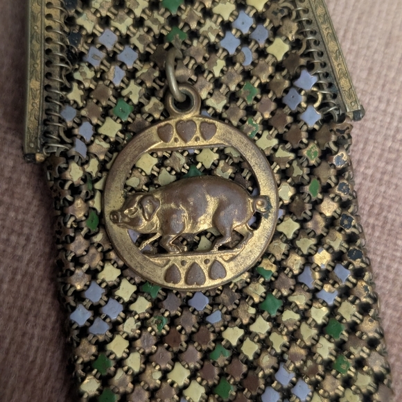 1920's Enamel Mini Metal Mesh Flapper Coin Purse - Picture 5 of 9